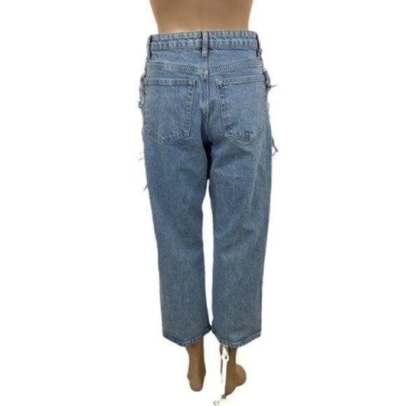 Topshop Bleached Raw-cut Hem Straight Jeans Hemmed to Cropped Size 30 - Picture 3 of 12